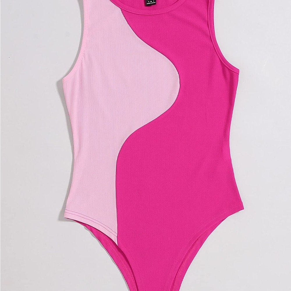 PINK COLORBLOCK BODYSUIT Women's One Piece Two Tone Sleeveless